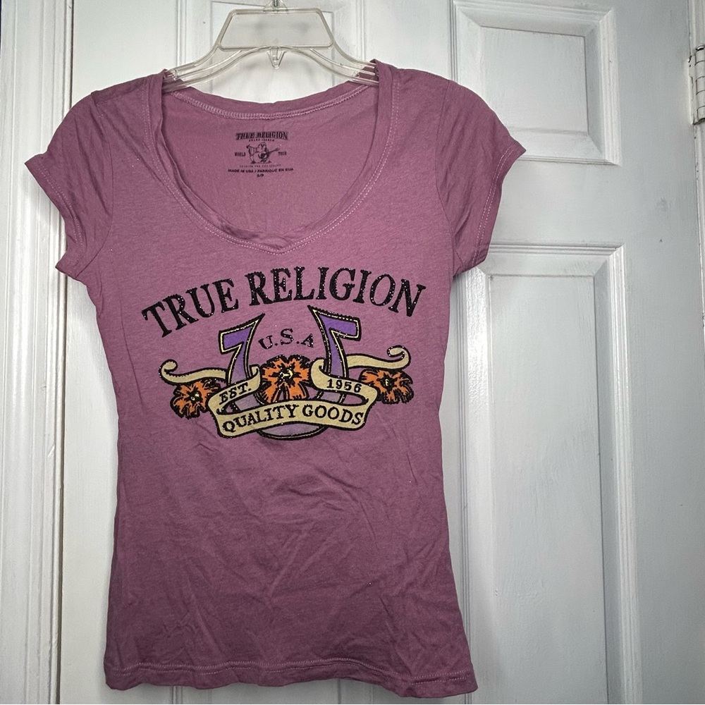 True Religion Purple Fitted Cap Sleeve Tee